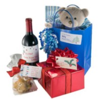 Wine & Wrapped Gift with Custom Labels
