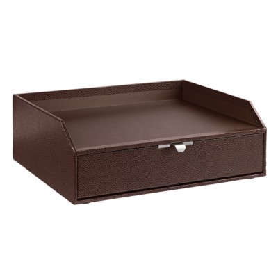 MSHO Shagreen Inbox Tray with Drawer, Brown 13228