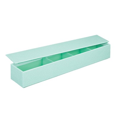 MSHO Shagreen Desktop Box with 4 Compartments, Blue, 12-1/2" W x 2-1/2" D x 1-7/8" H 13255