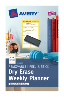 Avery Dry Erase Weekly Planner,5"x8",Vertical, Young Contemporary,Kids/Students, 1 per pack 22215