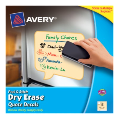 AveryÂ® Dry Erase Decals, Removable, Yellow Quotes, 10" x 10", 1 per sheet, 3 pack 24309
