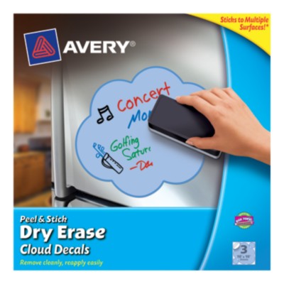 AveryÂ® Dry Erase Decals, Removable, Blue Cloud, 10" x 10", 1 per sheet, 3 pack 24312