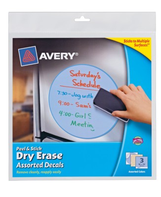 AveryÂ® Dry Erase Decals, Removable, Assorted Decals, 10" x 10", 1 per sheet, 3 pack 24314