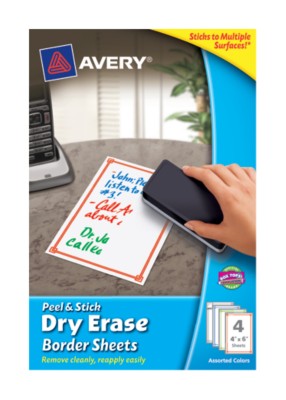 AveryÂ® Dry Erase Decals, Removable, Assorted Colored Borders, 4" x 6", 1 per sheet, 4 pack 24318