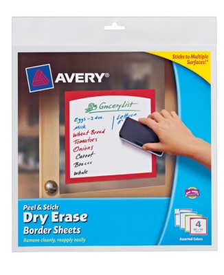 AveryÂ® Dry Erase Decals, Removable, Assorted Colored Borders, 10" x 10", 1 per sheet, 4 pack 24320
