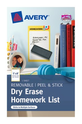 Dry Erase Homework List, 5"x8", Pre-printed - Young Contemporary, 1 Sheet, Orange/Red/Blue 24386