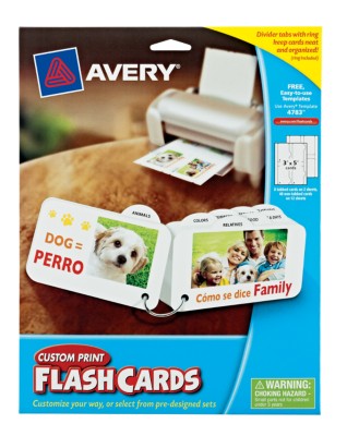 AveryÂ® Custom Print Flash Cards,3"x5", Tabbed w/Ring, White, 14 Sheets, 56 Per Pack, Laser/InkJet 4783