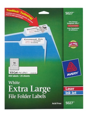 Extra Large White Laser/Ink Jet File Folder Labels 5027