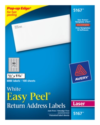 Easy Peel White Mailing Labels 5167