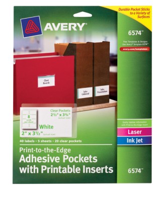 Adhesive Pockets with Printable White Inserts, Clean Edge (R), 40 cards, 20 Pockets 6574