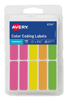 Assorted Neon Color Coding Rectangles, 1/2" x 1 3/4" - 180 count 6724