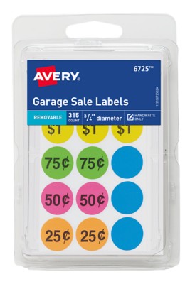 Assorted Neon Garage Sale Labels, 3/4" - 315 count 6725