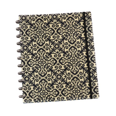 MSHO Discbound Smooth Customizable Notebook, 9.5" x 11.5", 60 sheets, Lined, Black & White Brocade 10047