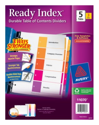 Ready Index(R) Table of Contents Dividers for Laser & Ink Jet Printers 11070