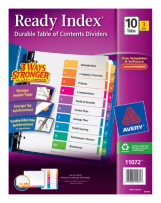 Ready Index(R) Table of Contents Dividers for Laser & Ink Jet Printers 11072