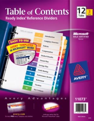 Ready Index(R) Table of Contents Dividers for Laser & Ink Jet Printers 11073