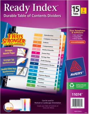 Ready Index(R) Table of Contents Dividers for Laser & Ink Jet Printers 11074