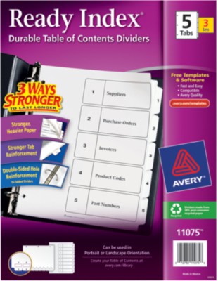 Ready Index(R) Table of Contents Dividers for Laser & Ink Jet Printers 11075