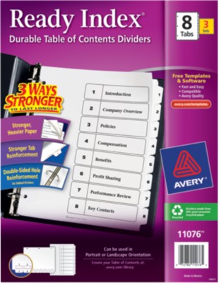 Ready Index(R) Table of Contents Dividers for Laser & Ink Jet Printers 11076