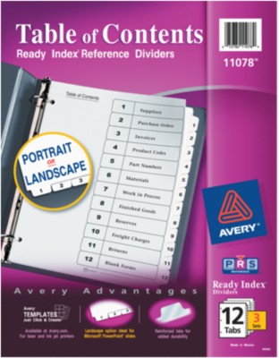 Ready Index(R) Table of Contents Dividers for Laser & Ink Jet Printers 11078