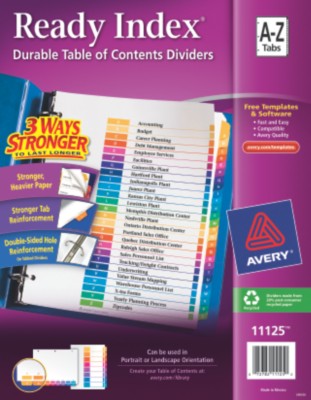 Contemporary Ready Index Table of Contents Dividers 11125