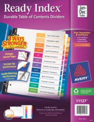 Contemporary Ready Index Table of Contents Dividers 11127