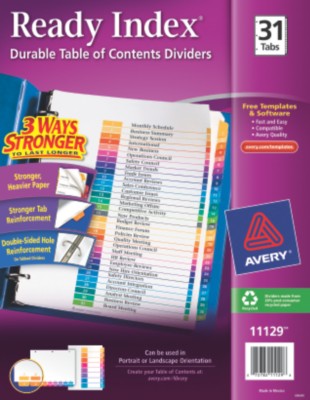 Contemporary Ready Index Table of Contents Dividers 11129