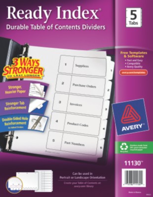 Classic Ready Index Table of Contents Dividers 11130