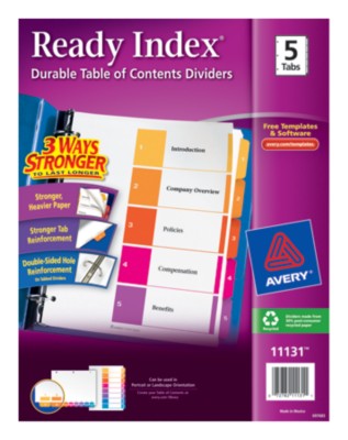 Contemporary Ready Index Table of Contents Dividers 11131