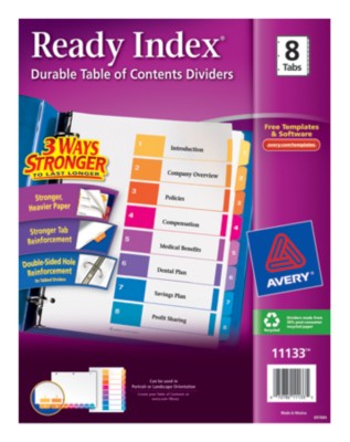 Contemporary Ready Index Table of Contents Dividers 11133