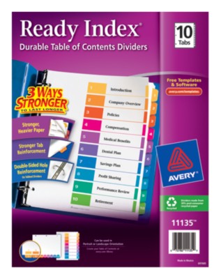 Contemporary Ready Index Table of Contents Dividers 11135