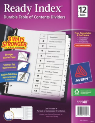 Classic Ready Index Table of Contents Dividers 11140