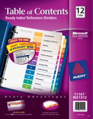 Contemporary Ready Index Table of Contents Dividers 11141
