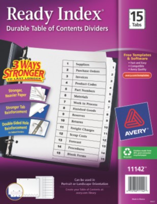 Classic Ready Index Table of Contents Dividers 11142
