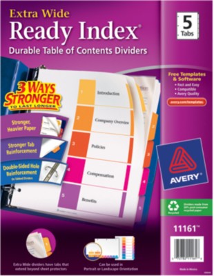 Ready Index Extra Wide Table of Contents Dividers 11161