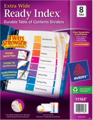 Ready Index Extra Wide Table of Contents Dividers 11163