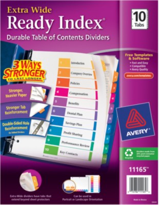Ready Index Extra Wide Table of Contents Dividers 11165