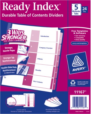 Contemporary Ready Index Table of Contents Dividers 11167
