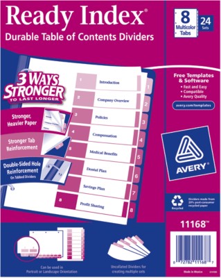 Contemporary Ready Index Table of Contents Dividers 11168
