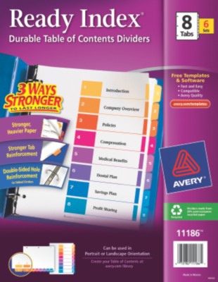 Contemporary Ready Index Table of Contents Dividers 11186