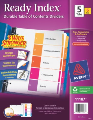Contemporary Ready Index Table of Contents Dividers 11187