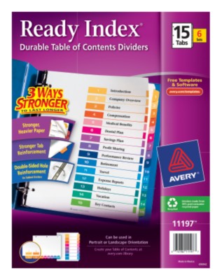 Ready Index Table of Contents Dividers 11197