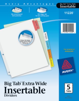 WorkSaver Extra Wide Big Tab Insertable Dividers with White Paper 11220