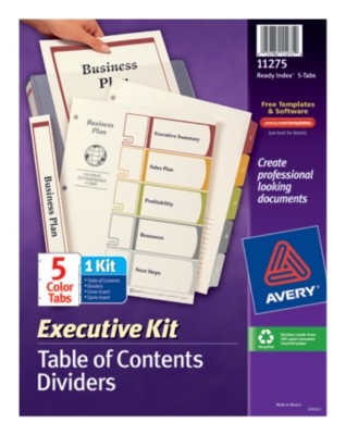 Executive Ready Index Table of Contents Dividers 11275