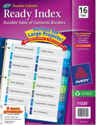 Ready Index Double Column Table of Contents Dividers 11320