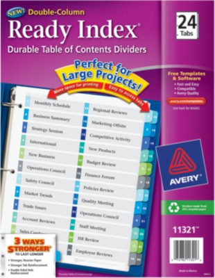 Ready Index Double-Column Table of Contents Dividers 11321