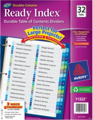Ready Index Double-Column Table of Contents Dividers 11322