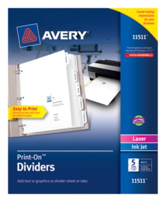 Print-On Presentation Dividers, 5 Tab, White Tab, 1 Set, Laser/ InkJet 11511