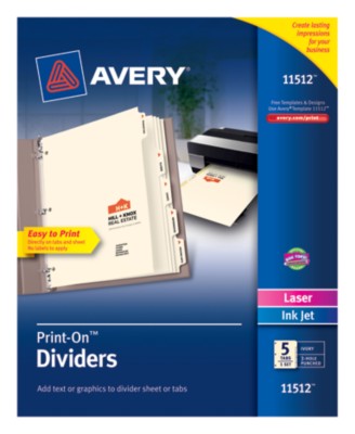 Print-On Dividers, 5 Tab, Ivory Tab, Laser/Ink Jet, 1 Pack 11512
