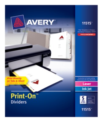 Print-On Dividers, White, 5-Tab, 5-Set 11515